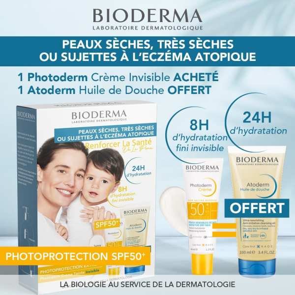 BIODERMA COFFRET PHOTODERM CREME SPF50+INVISIBLE 40ML+ ATODERM HUILE DOUCHE 100ML OFFERT