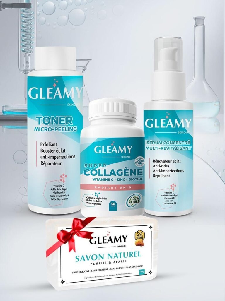GLEAMY ROUTINE PEAU COMPLETE TONER 100L + COLLAGENE BOITE De 30 GELULES+SERUM 50ml = SAVON OFFERT