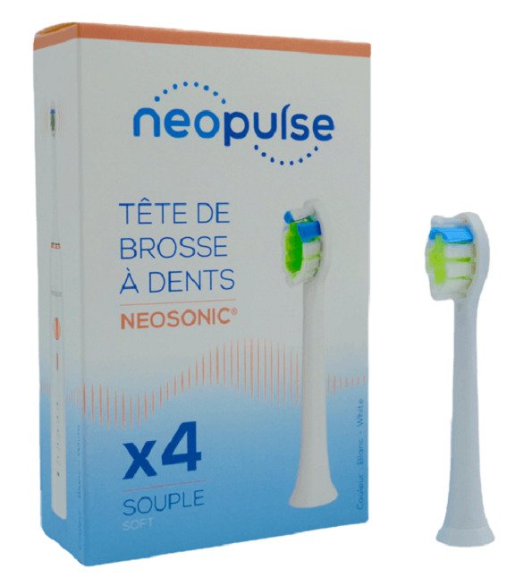 NEOPULSE RECHARGE 4 TETES DE BROSSE A DENT SOUPLE SOFT BLANC
