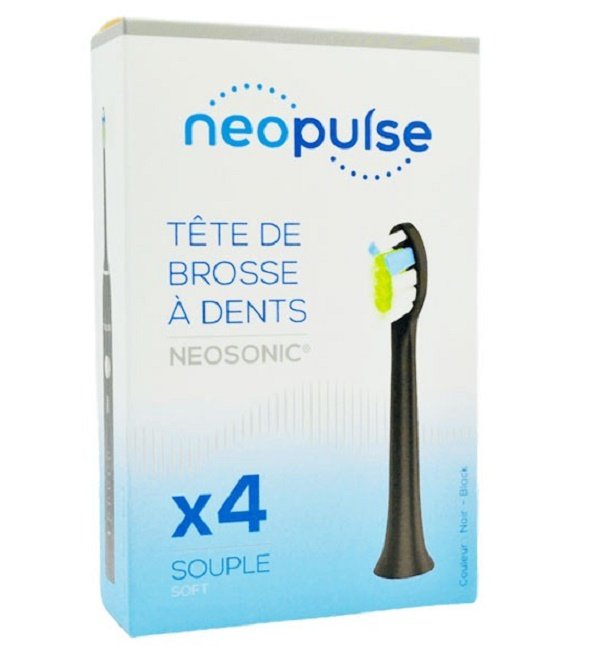 NEOPULSE RECHARGE 4 TETES DE BROSSE A DENT SOUPLE SOFT NOIR