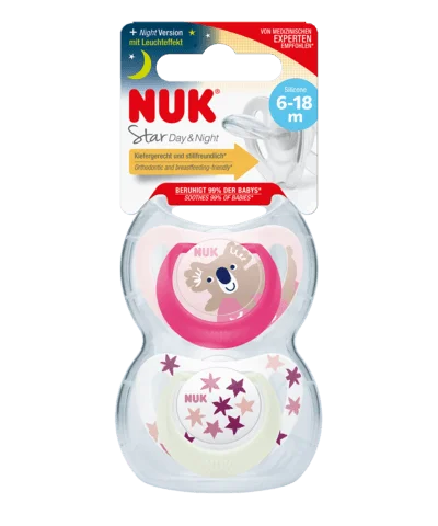 NUK DEUX SUCETTES STAR NIGHT&DAY 6-18 MOIS