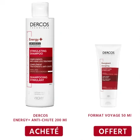 VICHY DERCOS SHAMPOOING ENERGY+ ANTI-CHUTE 200 ML + FORMAT VOYAGE 50 ML OFFERT
